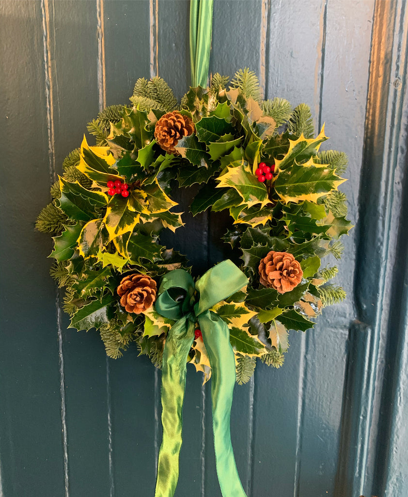 Traditional, Handmade Holly Wreath.