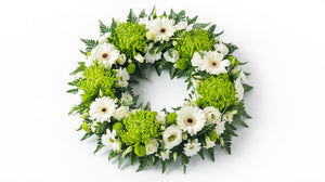 Green and white posy ring.